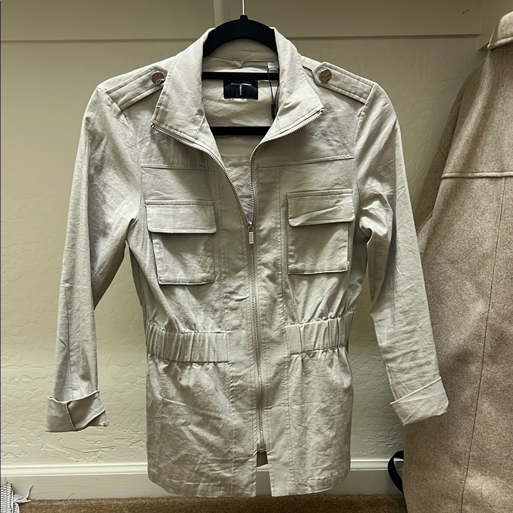 Tahari Cream Utility Jacket Lightweight Cotton Blend